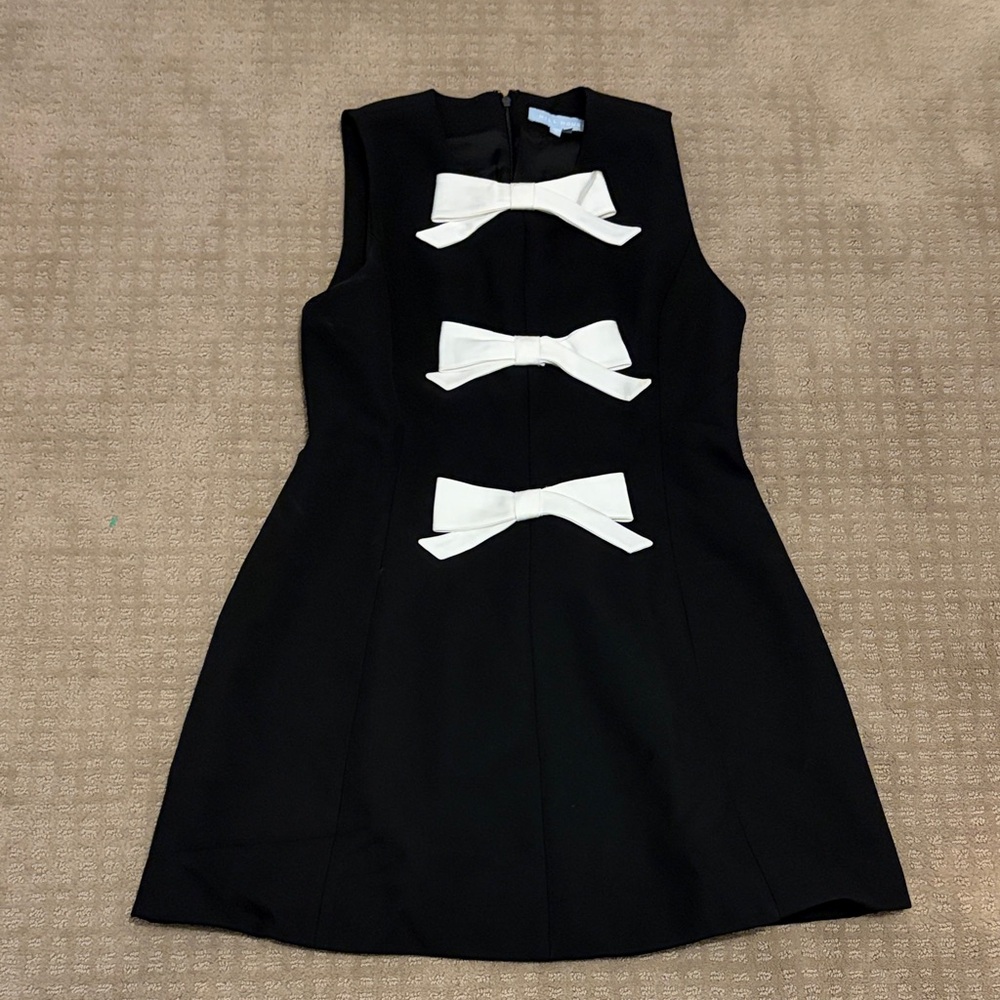 Hill House Black Mini Dress with White Bow Accents